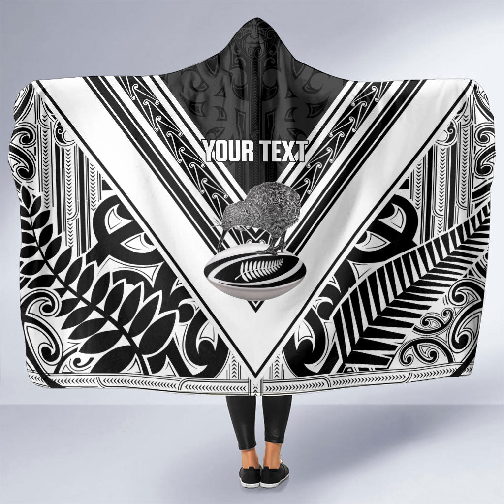 New Zealand Silver Fern Rugby Custom Hooded Blanket Go Wheel Kiwi Maori Pattern LT14 One Size White - Polynesian Pride