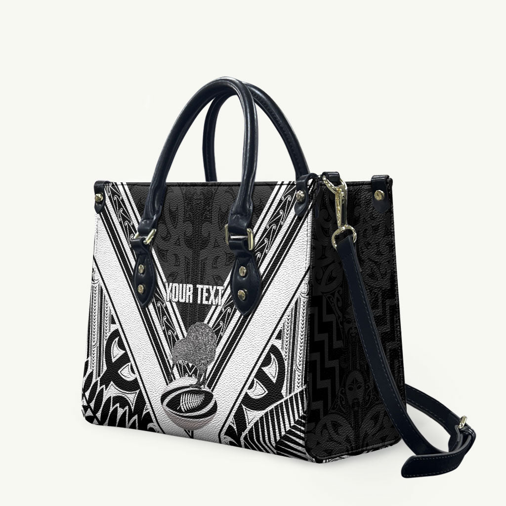 New Zealand Silver Fern Rugby Custom Leather Bag Go Wheel Kiwi Maori Pattern LT14 White - Polynesian Pride