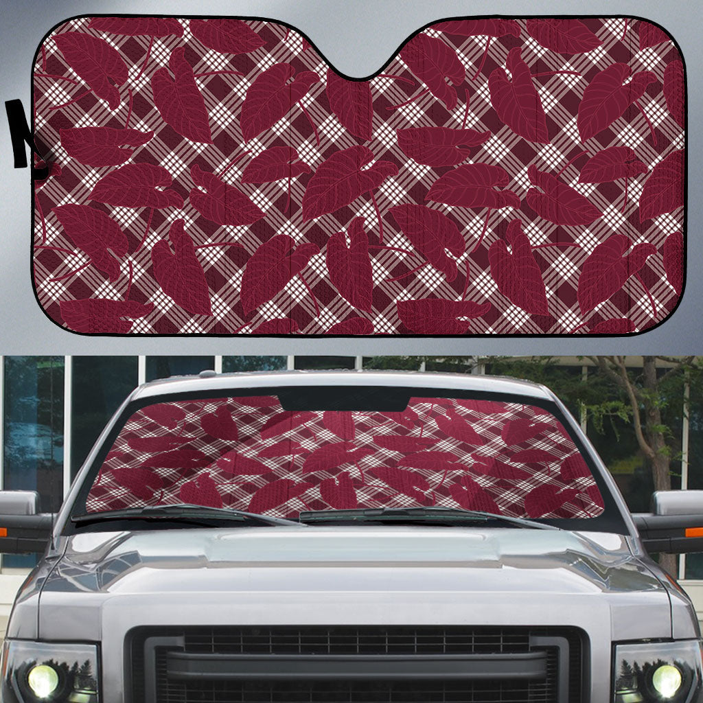 Burgundy Hawaii Kalo Palaka Motifs Auto Sun Shade Hawaiian Taro Leaves Elegant Vibes LT14 Burgundy - Polynesian Pride