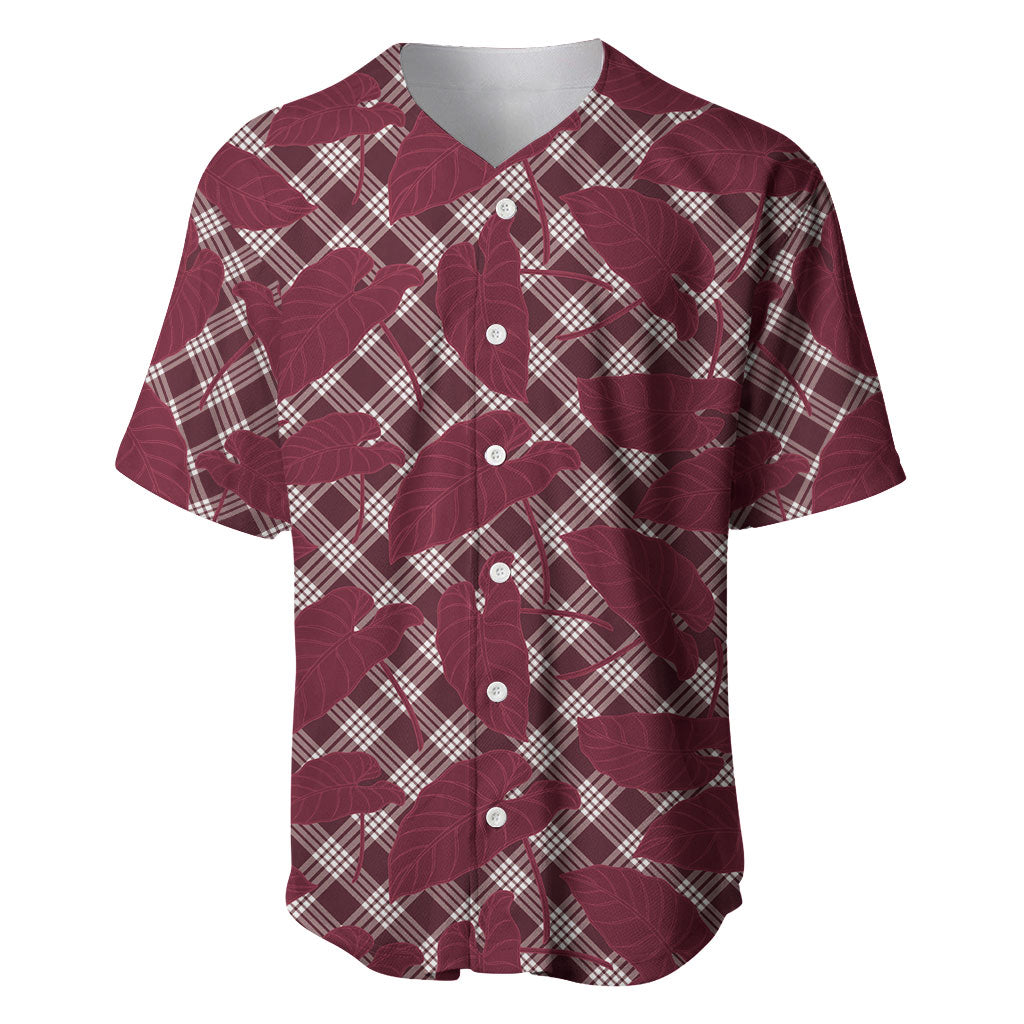 Burgundy Hawaii Kalo Palaka Motifs Baseball Jersey Hawaiian Taro Leaves Elegant Vibes