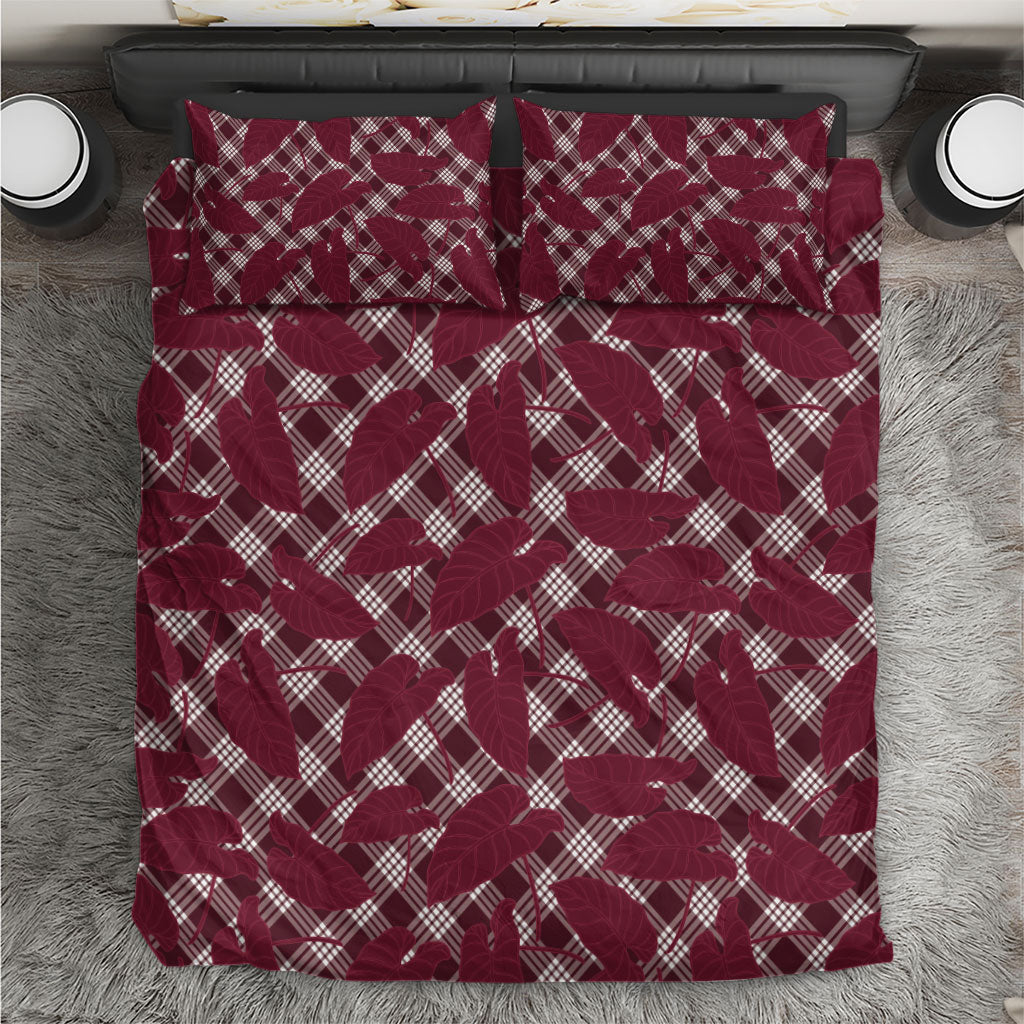 Burgundy Hawaii Kalo Palaka Motifs Bedding Set Hawaiian Taro Leaves Elegant Vibes LT14 Burgundy - Polynesian Pride