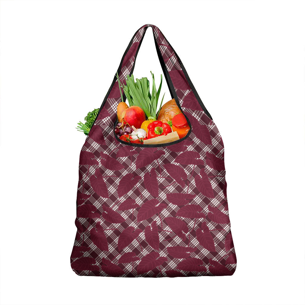 Burgundy Hawaii Kalo Palaka Motifs Grocery Bag Hawaiian Taro Leaves Elegant Vibes LT14 1-pack One Size Burgundy - Polynesian Pride