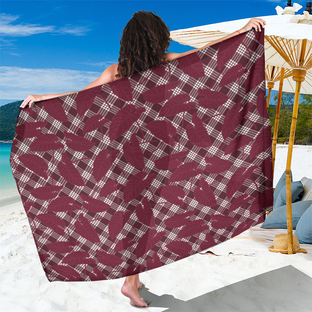 Burgundy Hawaii Kalo Palaka Motifs Sarong Hawaiian Taro Leaves Elegant Vibes LT14 One Size 44 x 66 inches Burgundy - Polynesian Pride