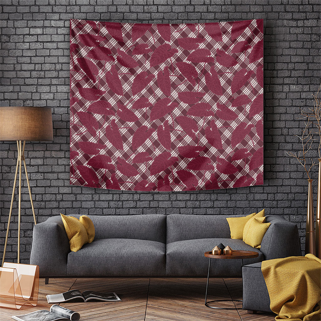 Burgundy Hawaii Kalo Palaka Motifs Tapestry Hawaiian Taro Leaves Elegant Vibes LT14 Burgundy - Polynesian Pride
