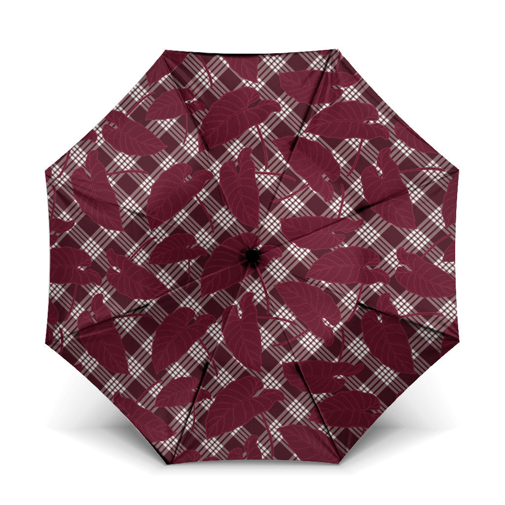 Burgundy Hawaii Kalo Palaka Motifs Umbrella Hawaiian Taro Leaves Elegant Vibes LT14 One Size Folded 11.42 inch Opened Diameter 37.4 inch Burgundy - Polynesian Pride