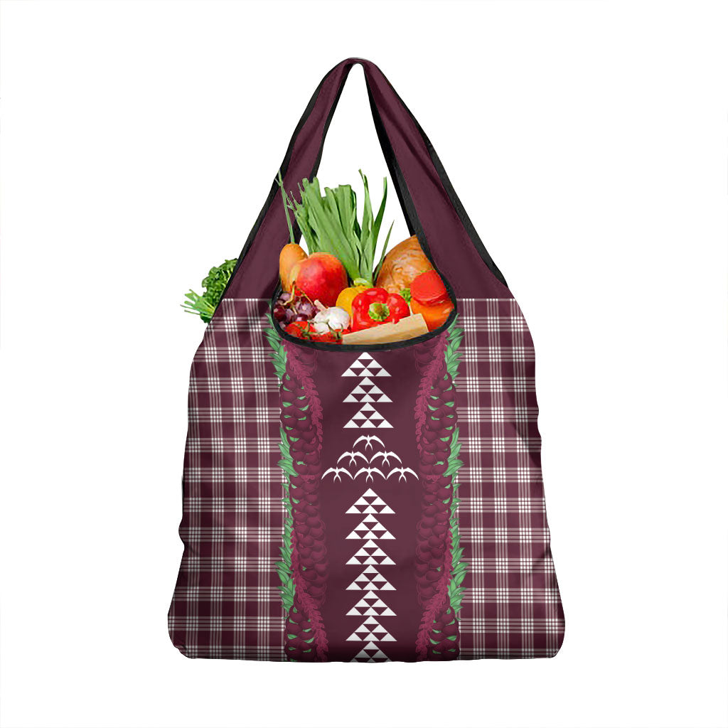 Burgundy Palaka Hawaii Iwa Bird Grocery Bag Hawaiian Kakau Jade Vine Lei