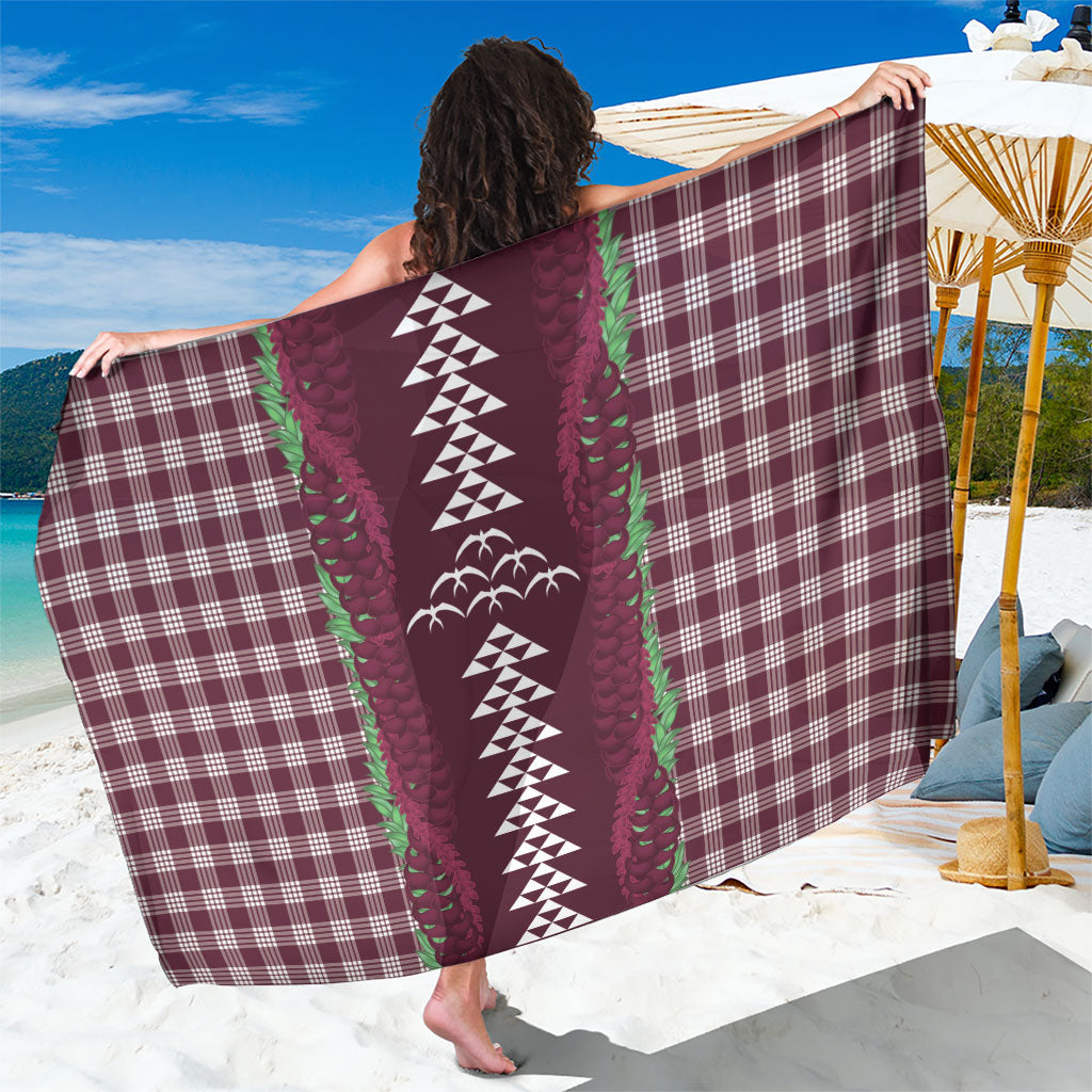 Burgundy Palaka Hawaii Iwa Bird Sarong Hawaiian Kakau Jade Vine Lei LT14 One Size 44 x 66 inches Burgundy - Polynesian Pride