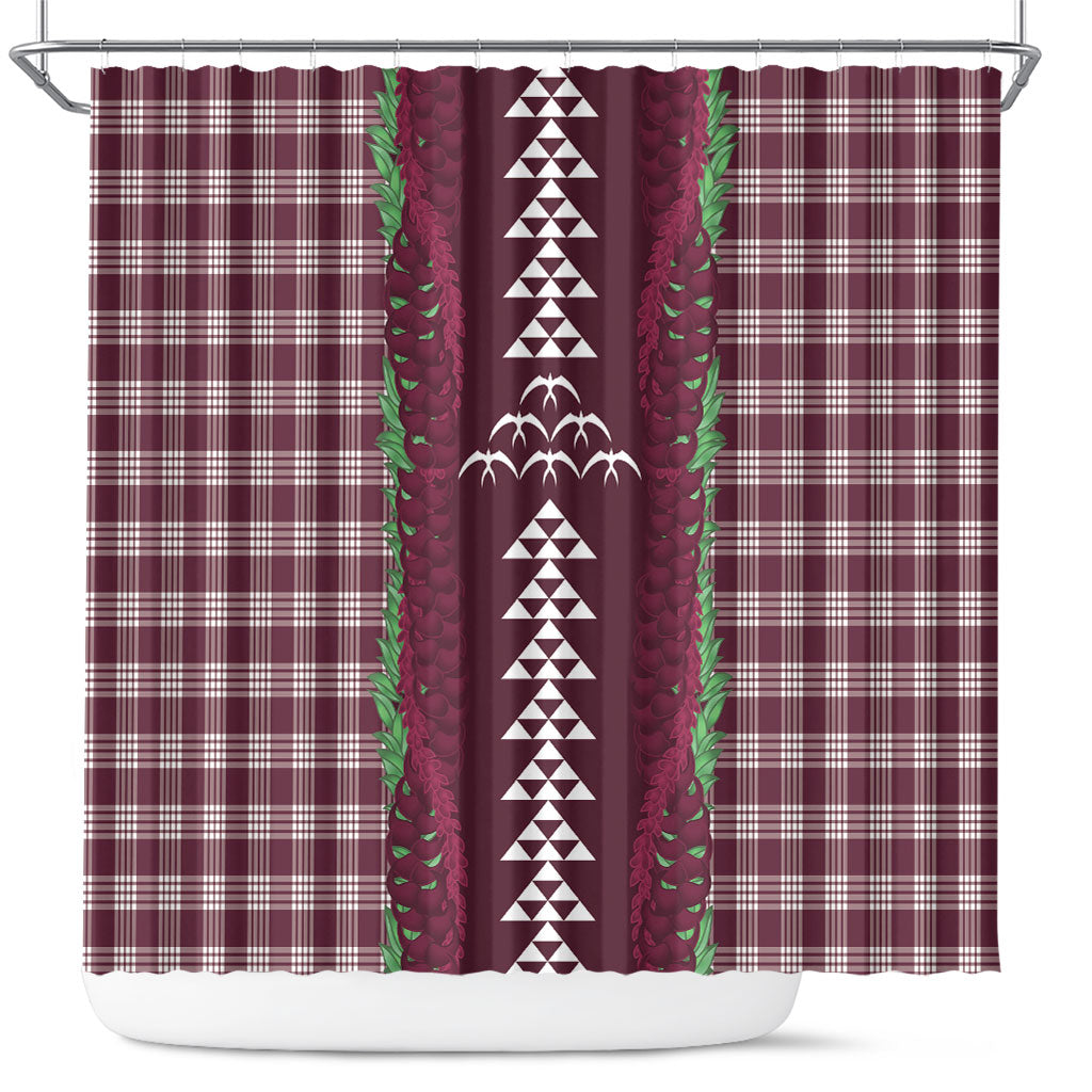 Burgundy Palaka Hawaii Iwa Bird Shower Curtain Hawaiian Kakau Jade Vine Lei