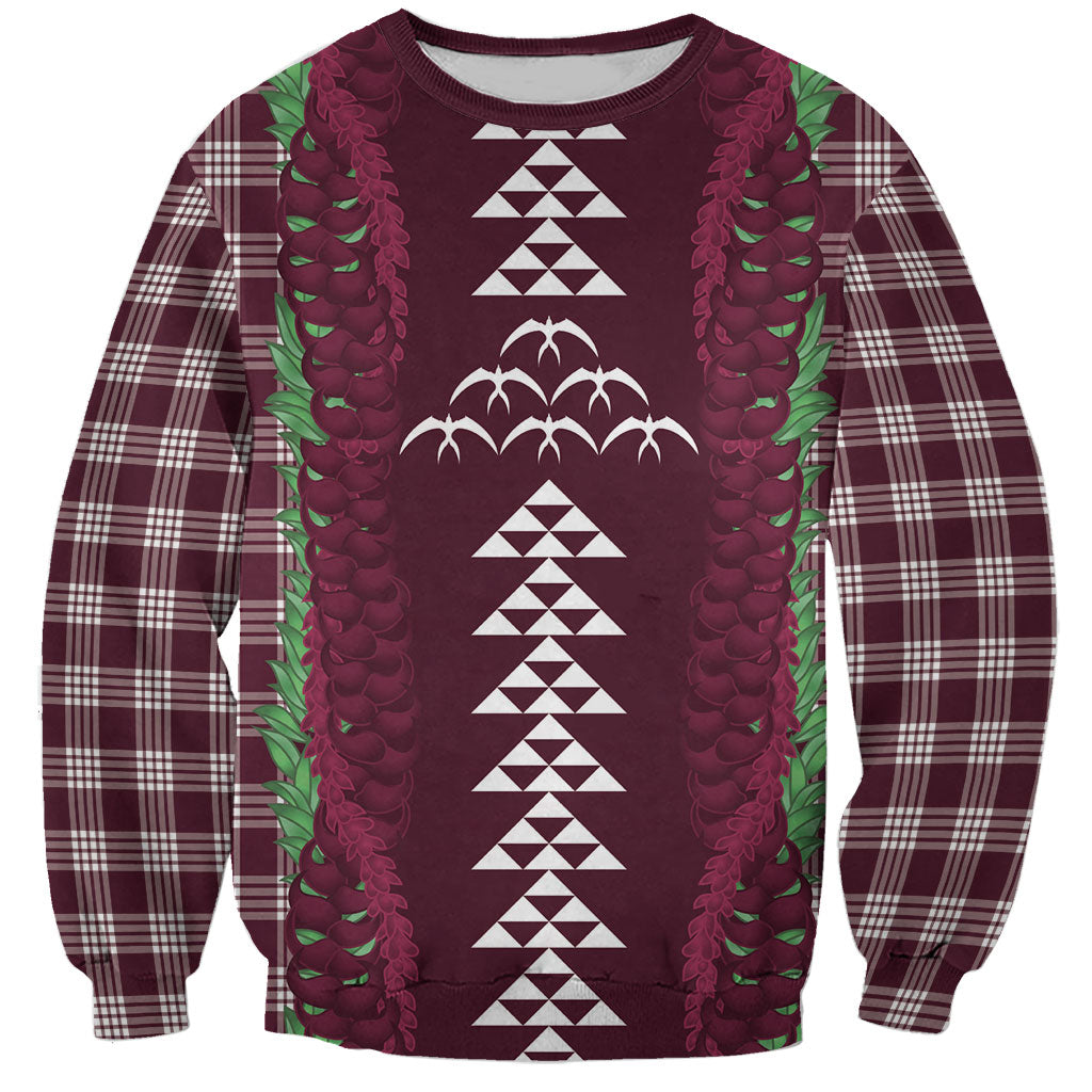 Burgundy Palaka Hawaii Iwa Bird Sweatshirt Hawaiian Kakau Jade Vine Lei
