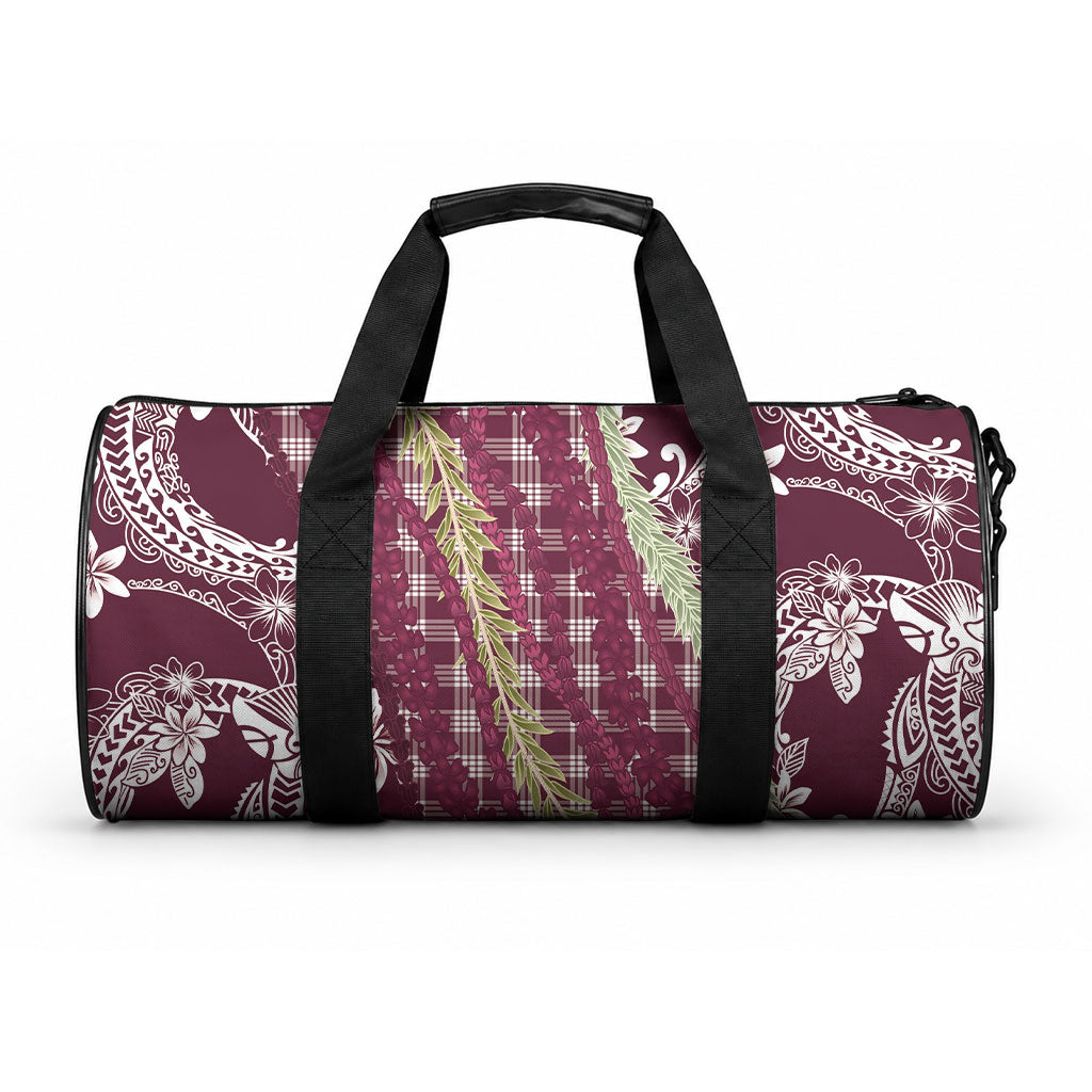 Burgundy Palaka Hawaii Leis Duffle Bag Hawaiian-plaid Elegant Tropical Vibes