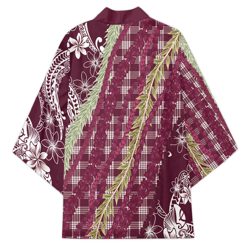 Burgundy Palaka Hawaii Leis Kimono Hawaiian-plaid Elegant Tropical Vibes LT14 - Polynesian Pride