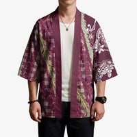 Burgundy Palaka Hawaii Leis Kimono Hawaiian-plaid Elegant Tropical Vibes LT14 - Polynesian Pride