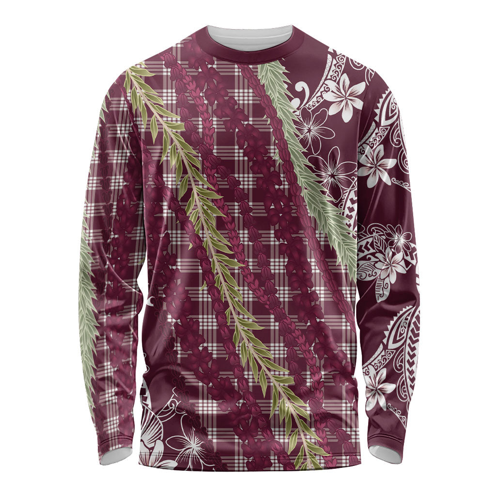 Burgundy Palaka Hawaii Leis Long Sleeve Shirt Hawaiian-plaid Elegant Tropical Vibes