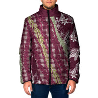 Burgundy Palaka Hawaii Leis Padded Jacket Hawaiian-plaid Elegant Tropical Vibes LT14 Men Burgundy - Polynesian Pride