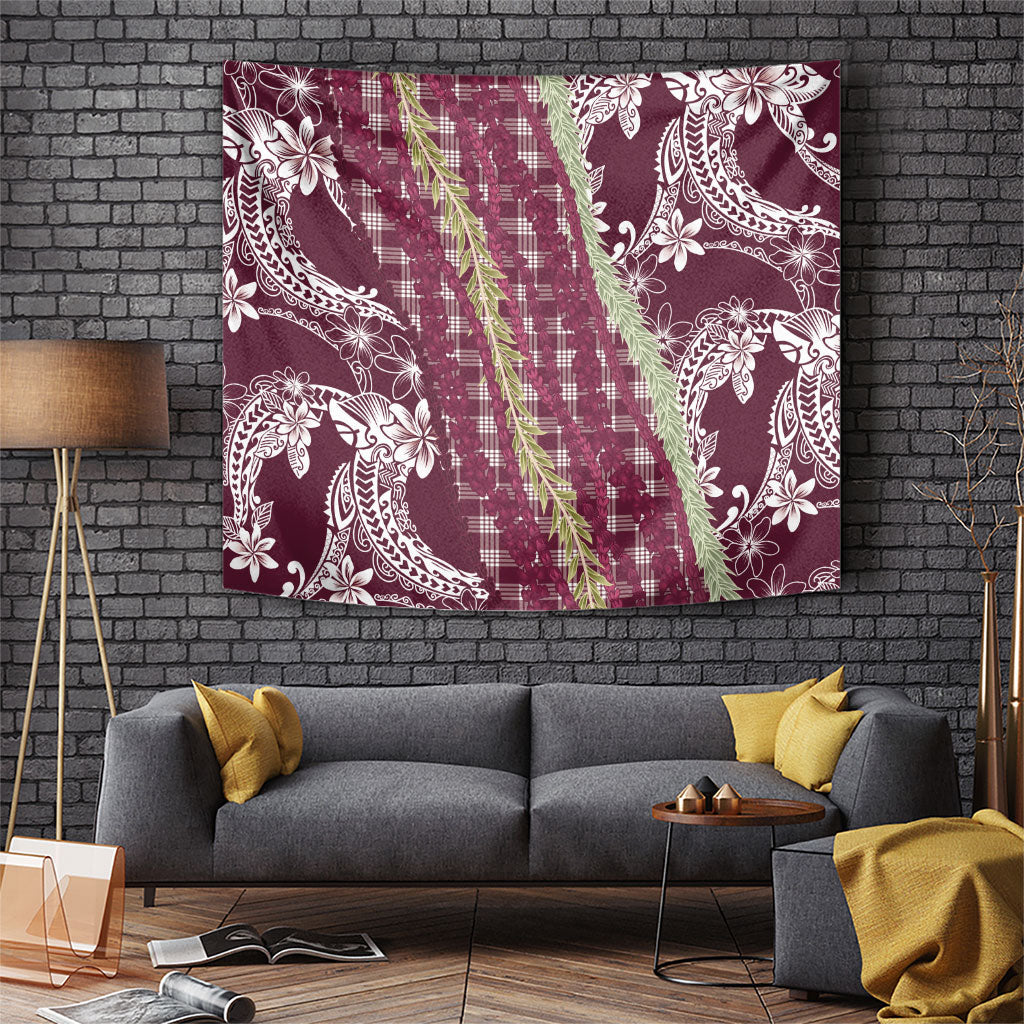 Burgundy Palaka Hawaii Leis Tapestry Hawaiian-plaid Elegant Tropical Vibes LT14 Burgundy - Polynesian Pride