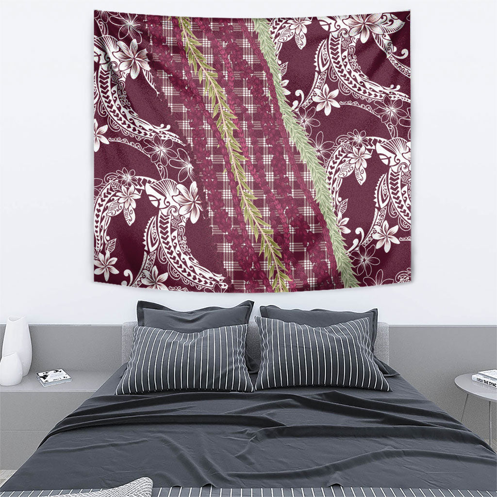 Burgundy Palaka Hawaii Leis Tapestry Hawaiian-plaid Elegant Tropical Vibes LT14 - Polynesian Pride