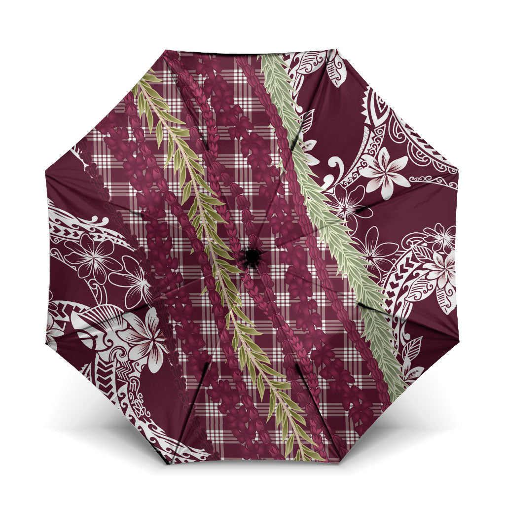 Burgundy Palaka Hawaii Leis Umbrella Hawaiian-plaid Elegant Tropical Vibes LT14 One Size Folded 11.42 inch Opened Diameter 37.4 inch Burgundy - Polynesian Pride