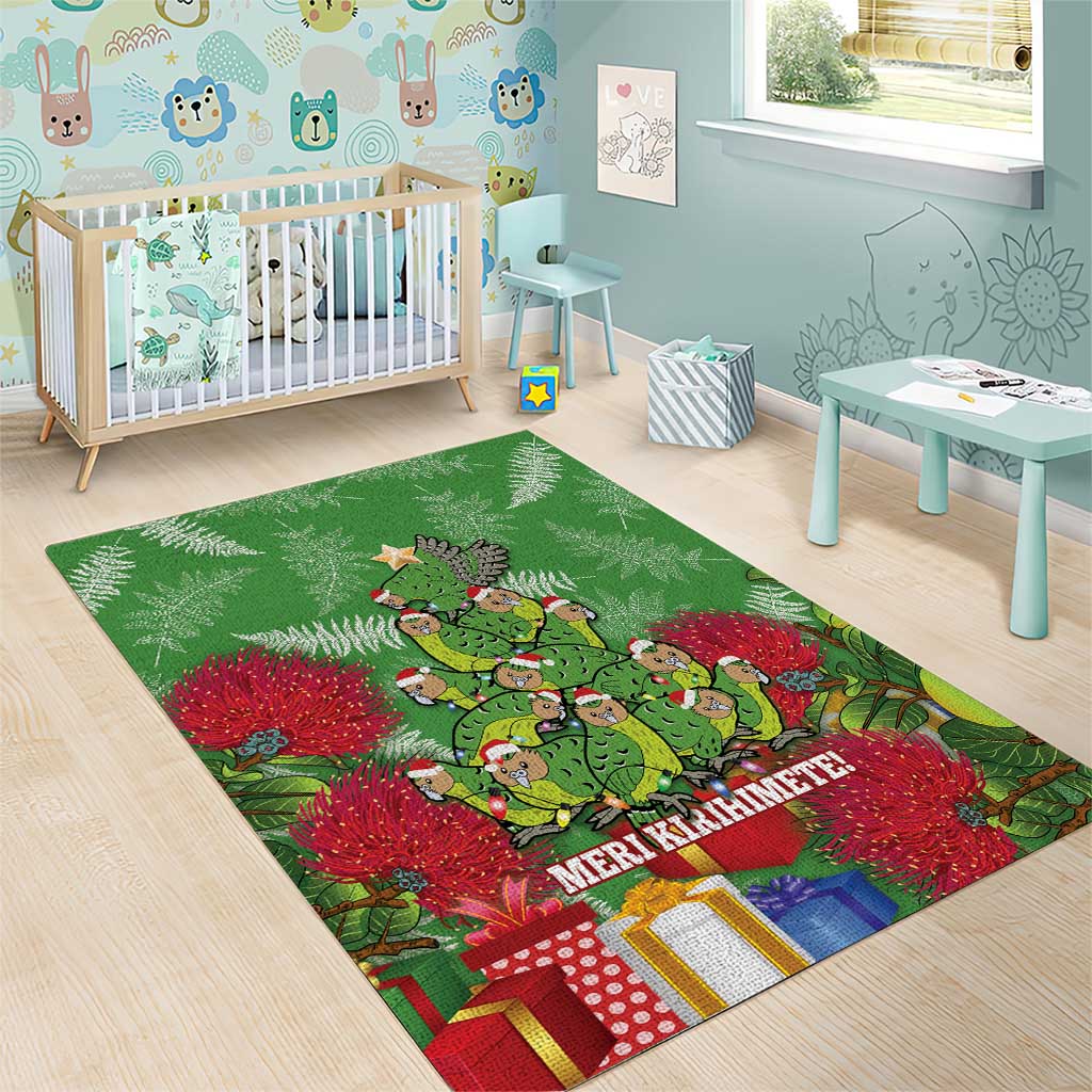 Kakapo New Zealand Christmas Area Rug Meri Kirihimete Pohutukawa - Green Color LT14 - Polynesian Pride