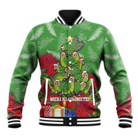 Kakapo New Zealand Christmas Baseball Jacket Meri Kirihimete Pohutukawa - Green Color LT14 Unisex Green - Polynesian Pride