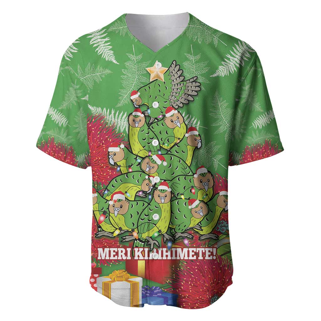 Kakapo New Zealand Christmas Baseball Jersey Meri Kirihimete Pohutukawa - Green Color LT14 Green - Polynesian Pride