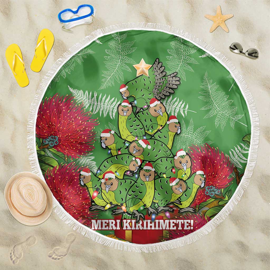 Kakapo New Zealand Christmas Beach Blanket Meri Kirihimete Pohutukawa - Green Color LT14 One Size 150cm Green - Polynesian Pride
