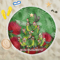 Kakapo New Zealand Christmas Beach Blanket Meri Kirihimete Pohutukawa - Green Color LT14 One Size 150cm Green - Polynesian Pride
