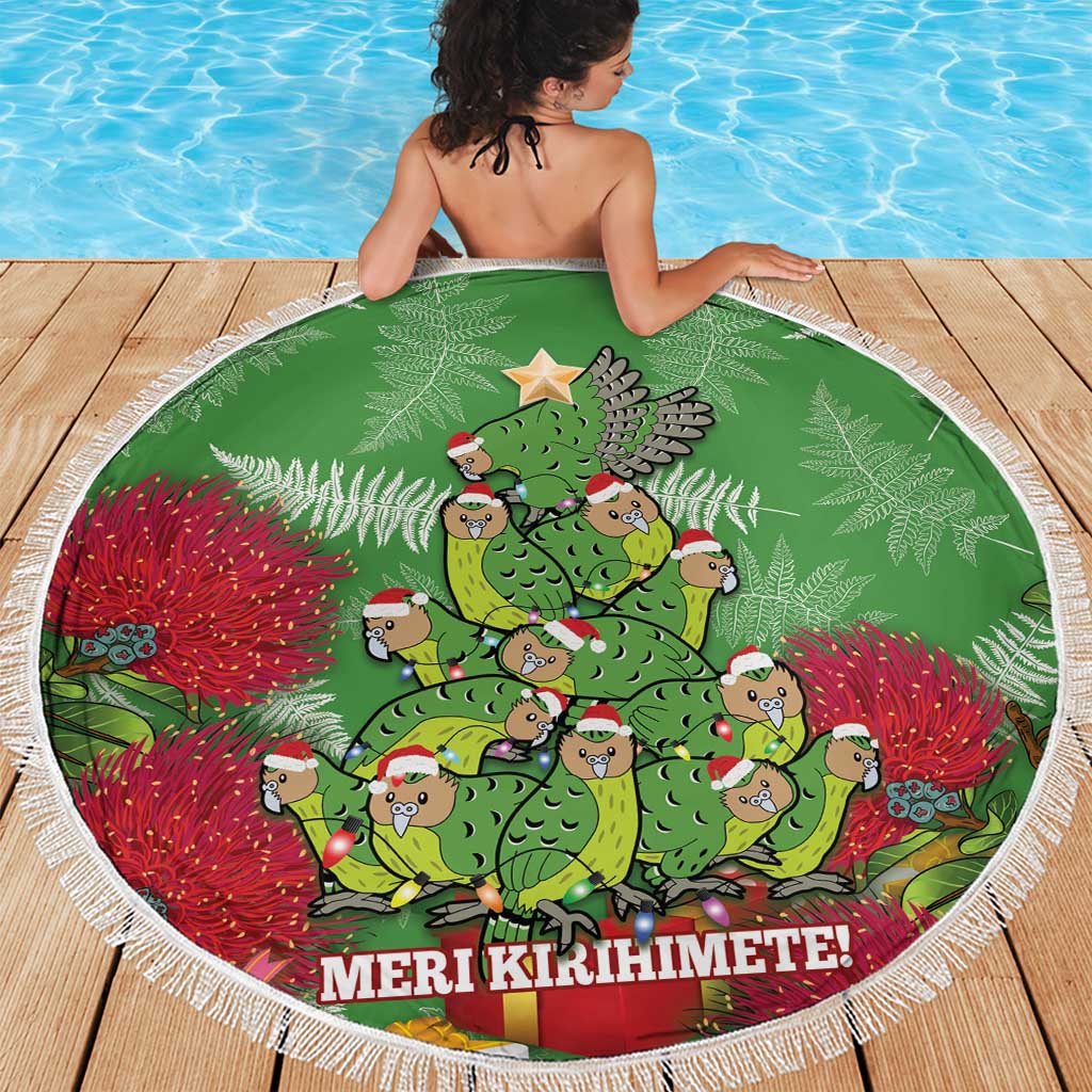 Kakapo New Zealand Christmas Beach Blanket Meri Kirihimete Pohutukawa - Green Color LT14 - Polynesian Pride