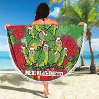 Kakapo New Zealand Christmas Beach Blanket Meri Kirihimete Pohutukawa - Green Color LT14 - Polynesian Pride