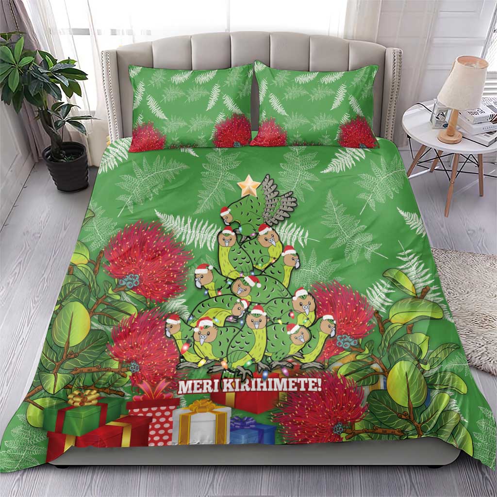 Kakapo New Zealand Christmas Bedding Set Meri Kirihimete Pohutukawa - Green Color LT14 - Polynesian Pride