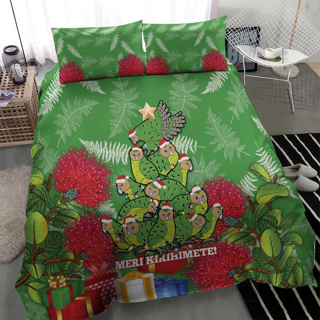 Kakapo New Zealand Christmas Bedding Set Meri Kirihimete Pohutukawa - Green Color LT14 - Polynesian Pride