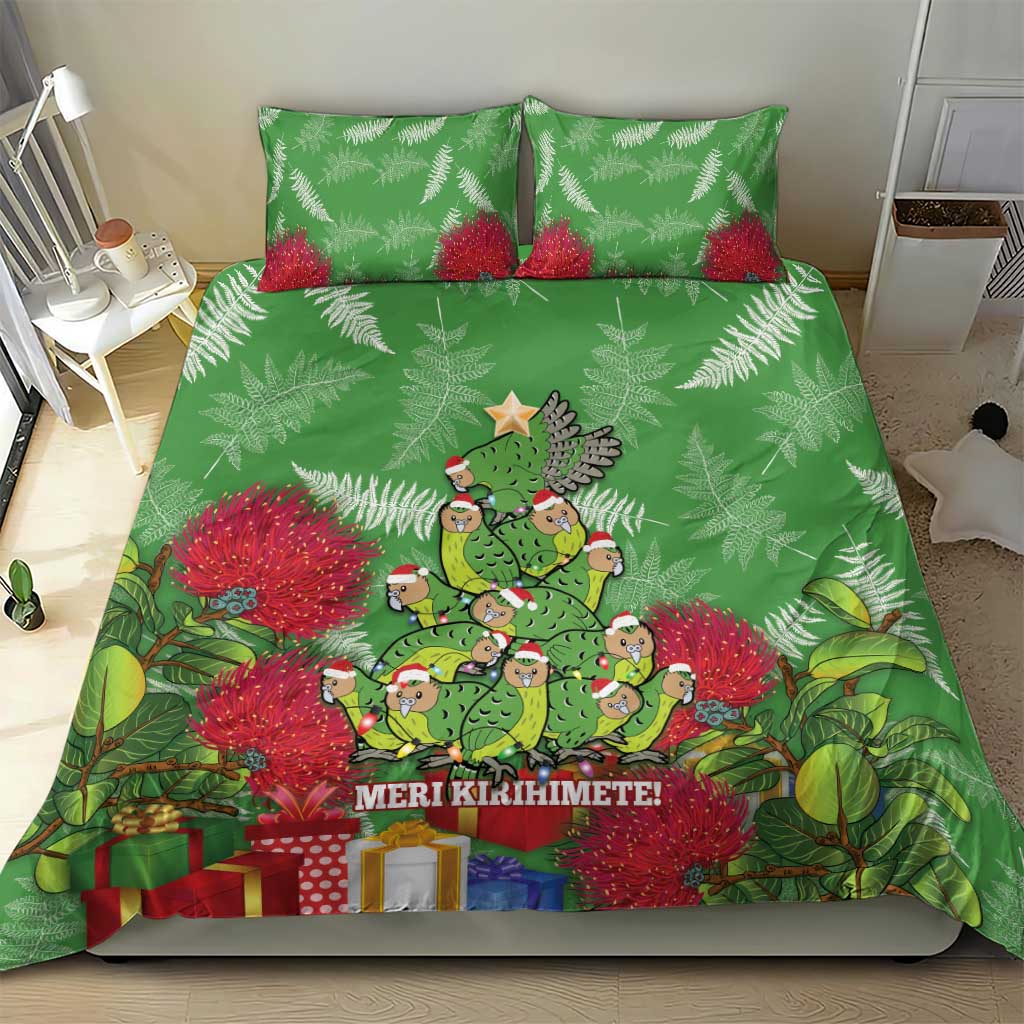 Kakapo New Zealand Christmas Bedding Set Meri Kirihimete Pohutukawa - Green Color LT14 - Polynesian Pride