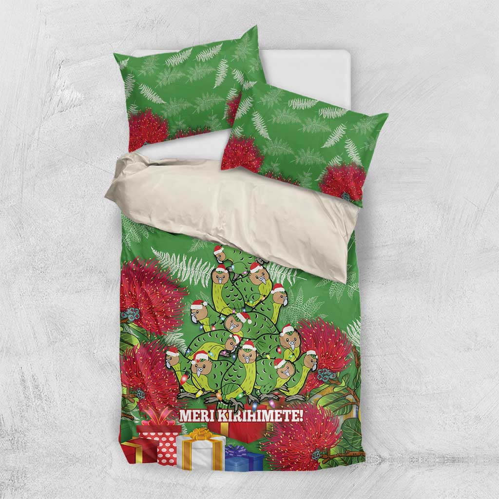 Kakapo New Zealand Christmas Bedding Set Meri Kirihimete Pohutukawa - Green Color LT14 US Twin 172cm x 218cm Green - Polynesian Pride