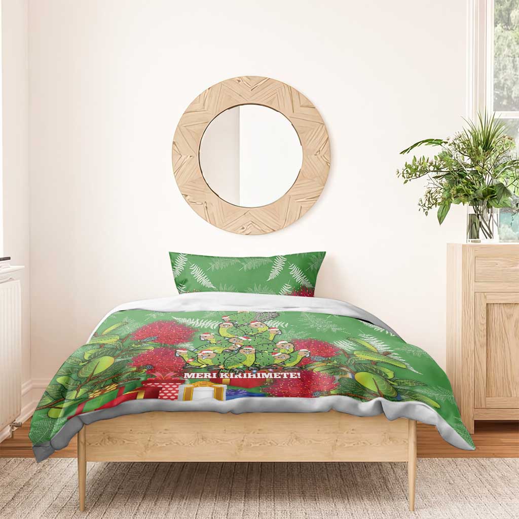 Kakapo New Zealand Christmas Bedding Set Meri Kirihimete Pohutukawa - Green Color LT14 - Polynesian Pride