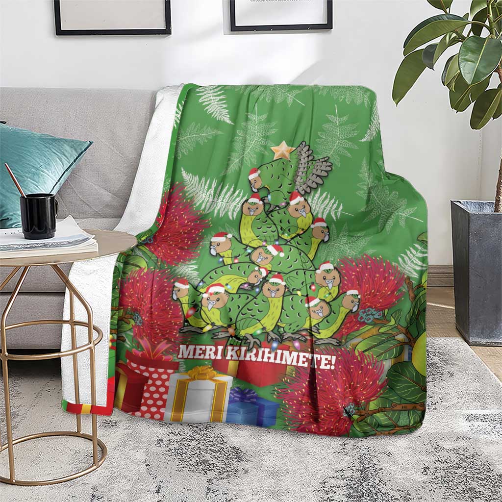 Kakapo New Zealand Christmas Blanket Meri Kirihimete Pohutukawa - Green Color LT14 - Polynesian Pride
