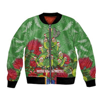 Kakapo New Zealand Christmas Bomber Jacket Meri Kirihimete Pohutukawa - Green Color LT14 Unisex Green - Polynesian Pride