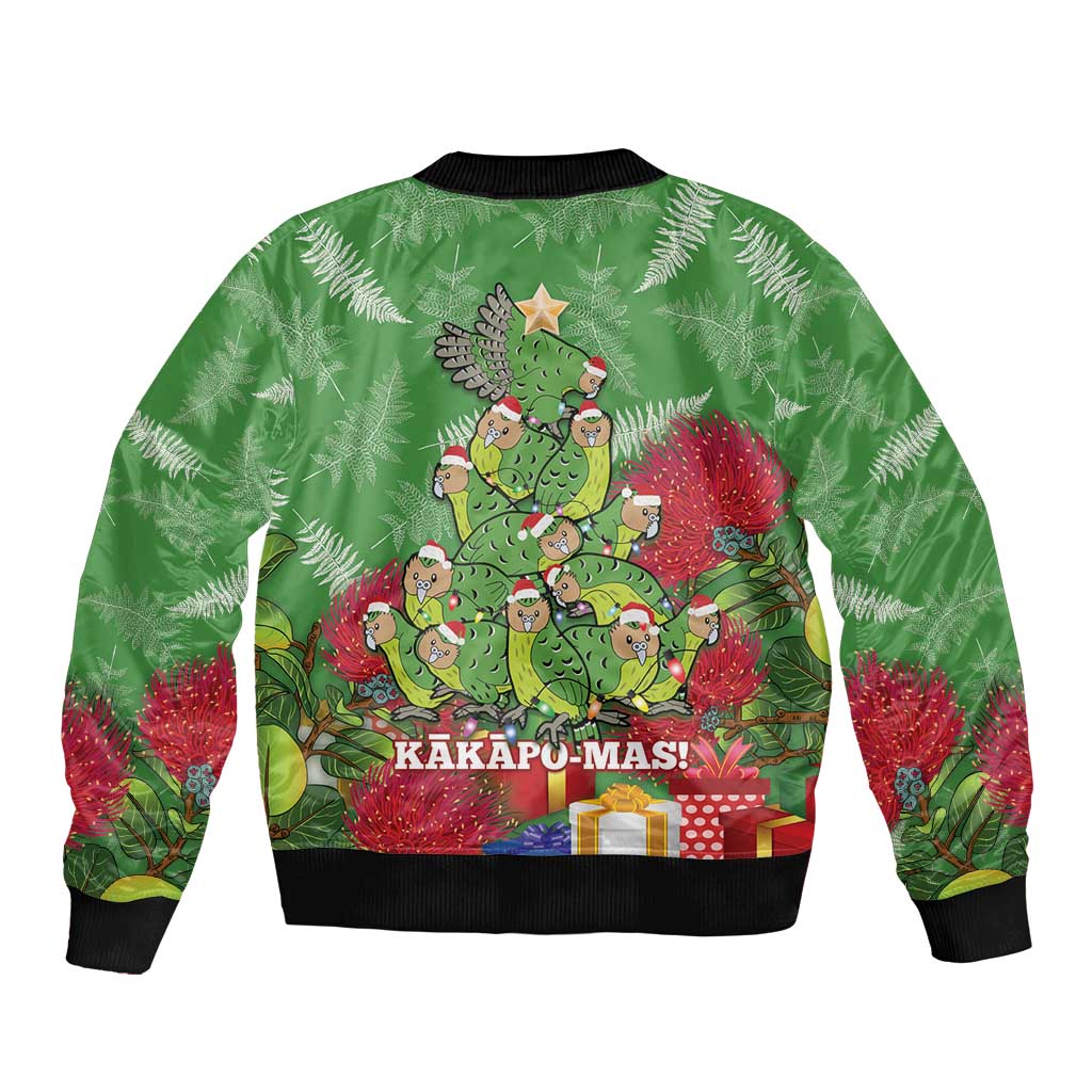 Kakapo New Zealand Christmas Bomber Jacket Meri Kirihimete Pohutukawa - Green Color LT14 - Polynesian Pride