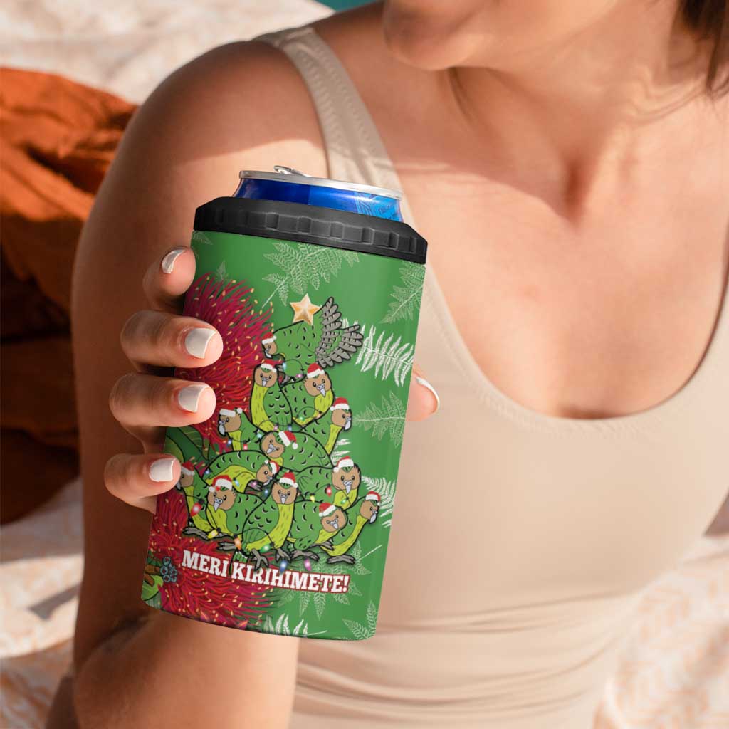 Kakapo New Zealand Christmas 4 in 1 Can Cooler Tumbler Meri Kirihimete Pohutukawa - Green Color LT14 - Polynesian Pride