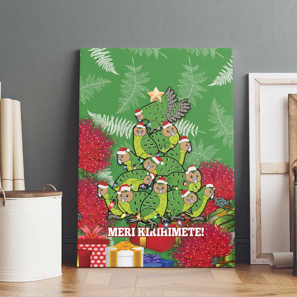 Kakapo New Zealand Christmas Canvas Wall Art Meri Kirihimete Pohutukawa - Green Color LT14 - Polynesian Pride