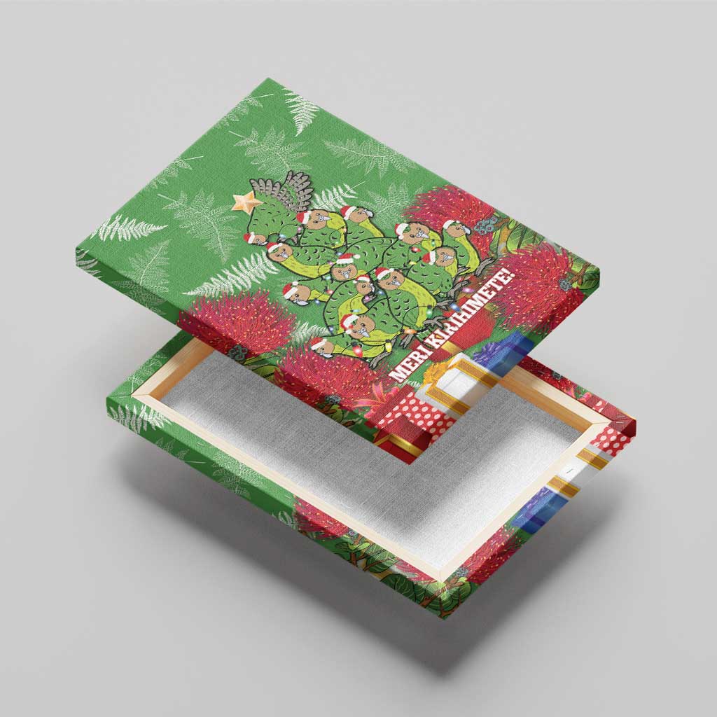 Kakapo New Zealand Christmas Canvas Wall Art Meri Kirihimete Pohutukawa - Green Color LT14 - Polynesian Pride
