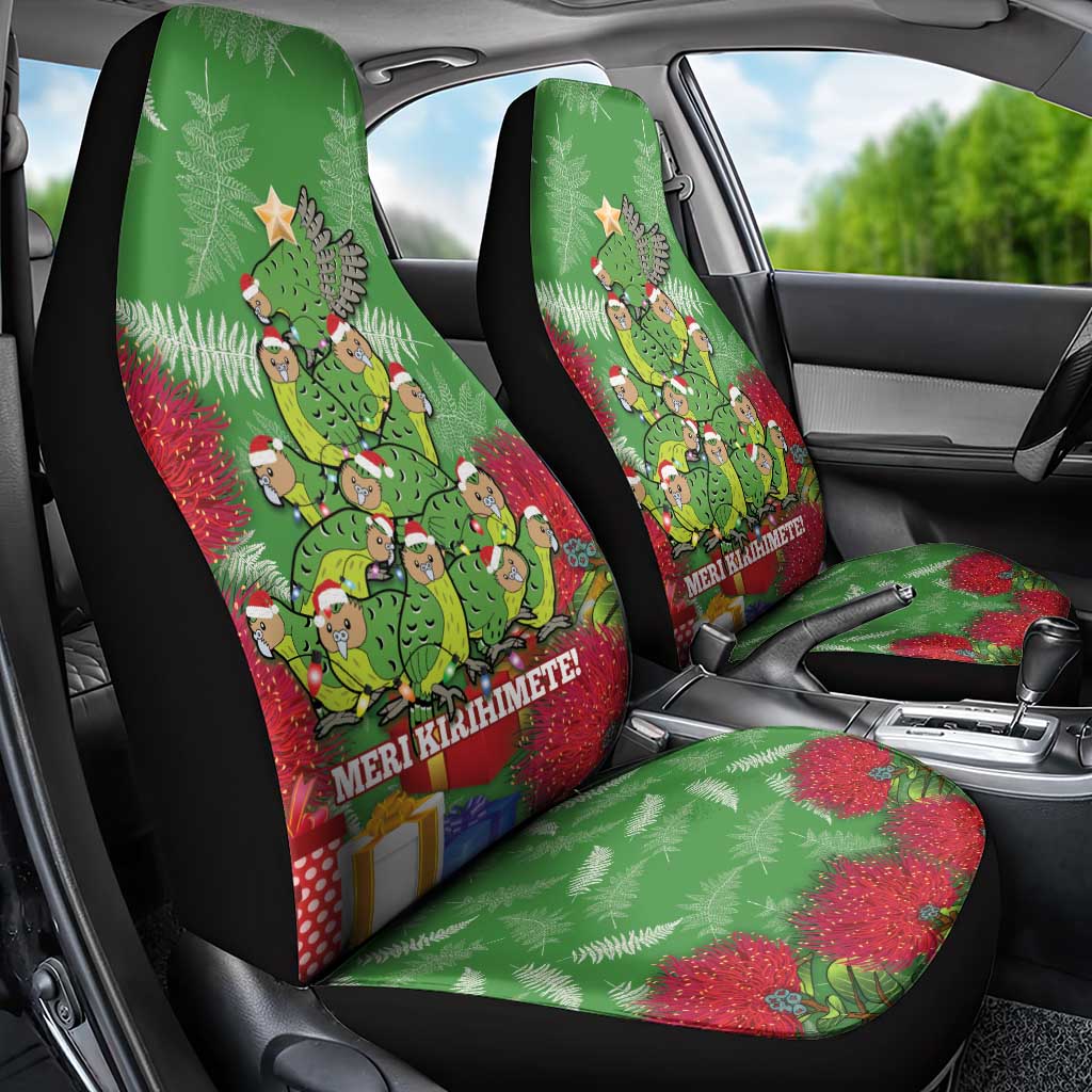 Kakapo New Zealand Christmas Car Seat Cover Meri Kirihimete Pohutukawa - Green Color LT14 - Polynesian Pride