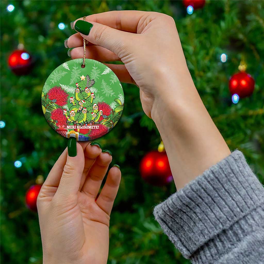 Kakapo New Zealand Christmas Ceramic Ornament Meri Kirihimete Pohutukawa - Green Color LT14 - Polynesian Pride