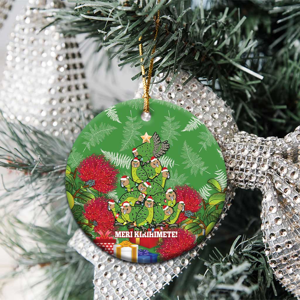 Kakapo New Zealand Christmas Ceramic Ornament Meri Kirihimete Pohutukawa - Green Color LT14 - Polynesian Pride