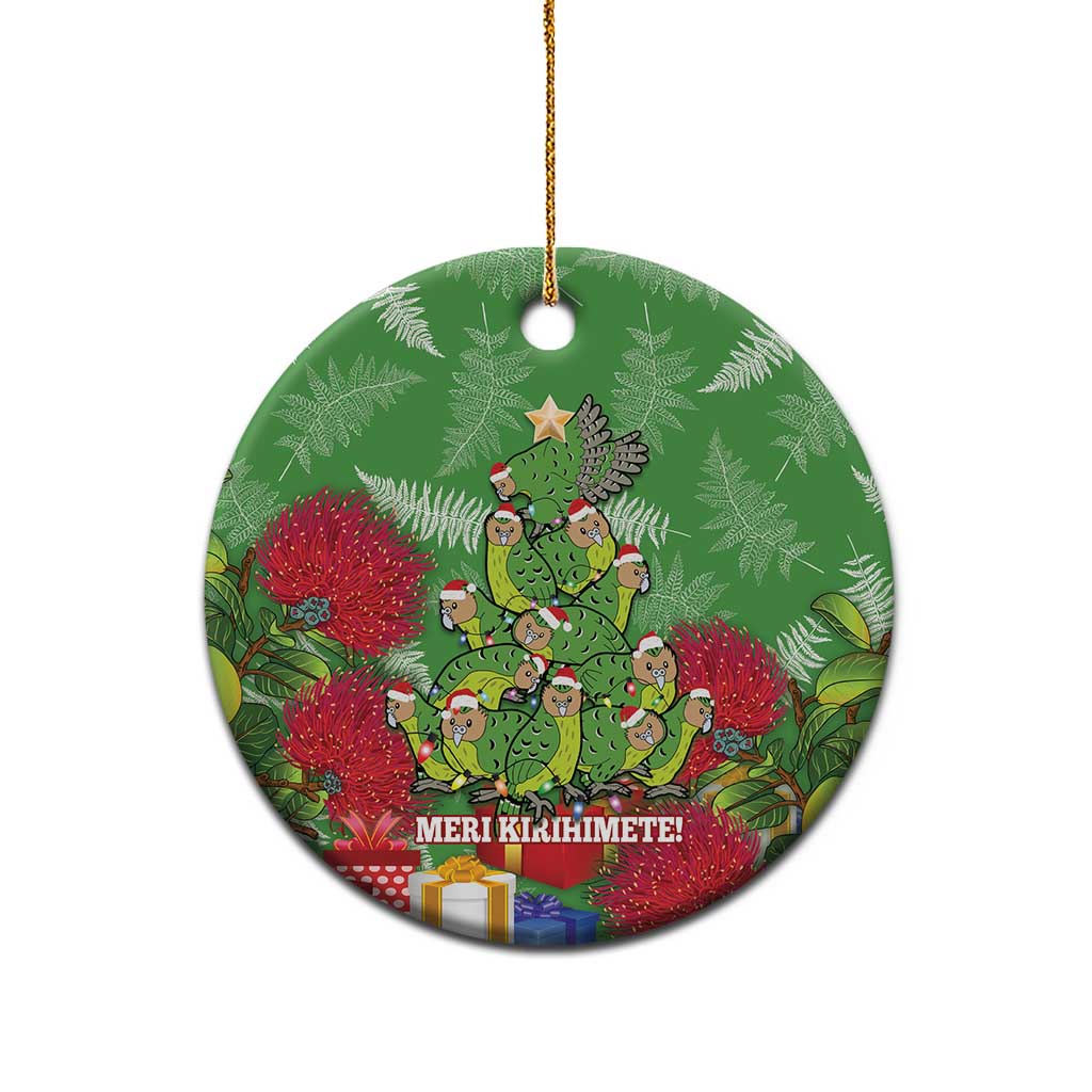 Kakapo New Zealand Christmas Ceramic Ornament Meri Kirihimete Pohutukawa - Green Color LT14 - Polynesian Pride