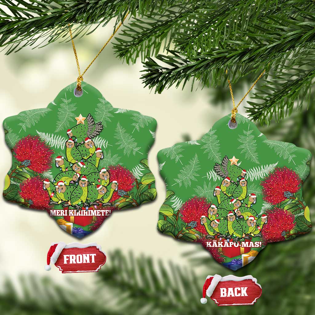 Kakapo New Zealand Christmas Ceramic Ornament Meri Kirihimete Pohutukawa - Green Color LT14 Snow Flake Green - Polynesian Pride