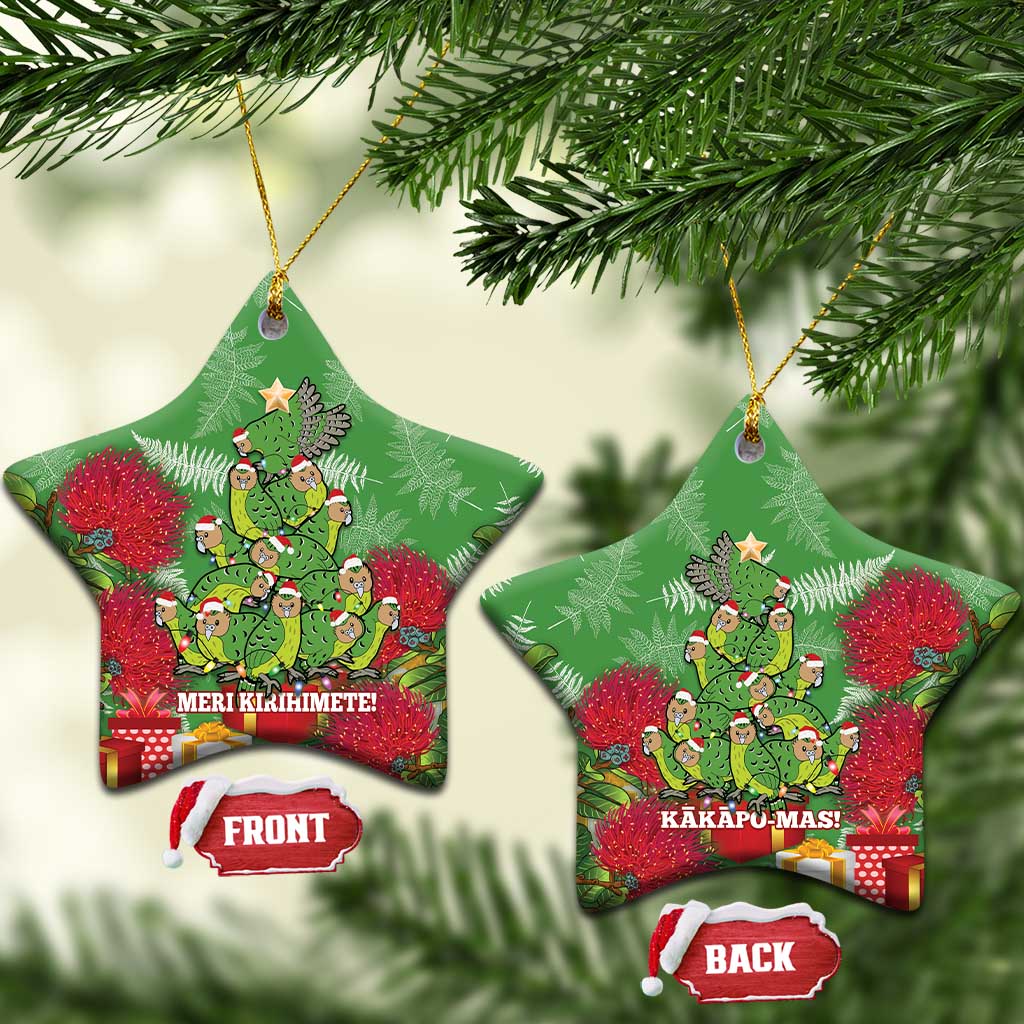 Kakapo New Zealand Christmas Ceramic Ornament Meri Kirihimete Pohutukawa - Green Color LT14 Star Green - Polynesian Pride