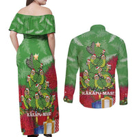 Kakapo New Zealand Christmas Couples Matching Off Shoulder Maxi Dress and Long Sleeve Button Shirt Meri Kirihimete Pohutukawa - Green Color LT14 - Polynesian Pride