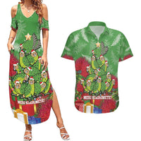 Kakapo New Zealand Christmas Couples Matching Summer Maxi Dress and Hawaiian Shirt Meri Kirihimete Pohutukawa - Green Color LT14 Green - Polynesian Pride