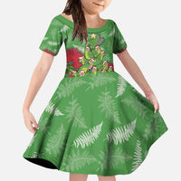 Kakapo New Zealand Christmas Family Matching Off Shoulder Maxi Dress and Hawaiian Shirt Meri Kirihimete Pohutukawa - Green Color LT14 Daughter's Dress Green - Polynesian Pride