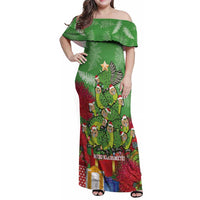 Kakapo New Zealand Christmas Family Matching Off Shoulder Maxi Dress and Hawaiian Shirt Meri Kirihimete Pohutukawa - Green Color LT14 Mom's Dress Green - Polynesian Pride