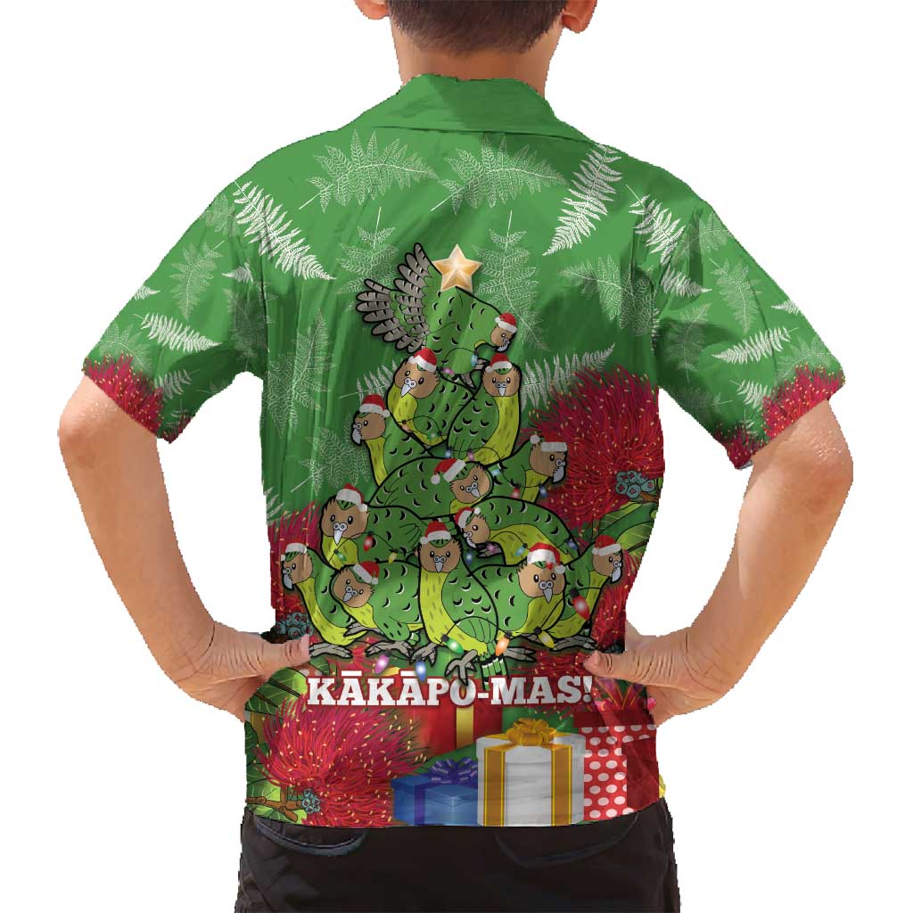 Kakapo New Zealand Christmas Family Matching Off Shoulder Short Dress and Hawaiian Shirt Meri Kirihimete Pohutukawa - Green Color LT14 - Polynesian Pride